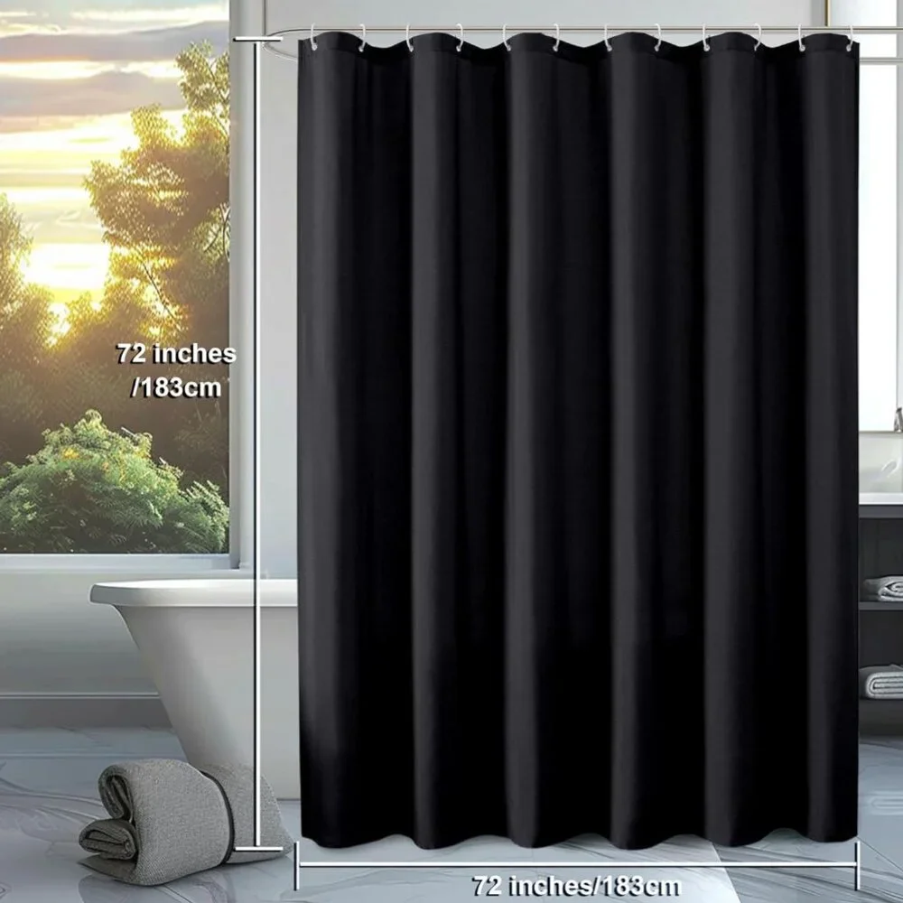 Solid Black Soft Cloth Shower Curtain | 72W x 72L | NWT